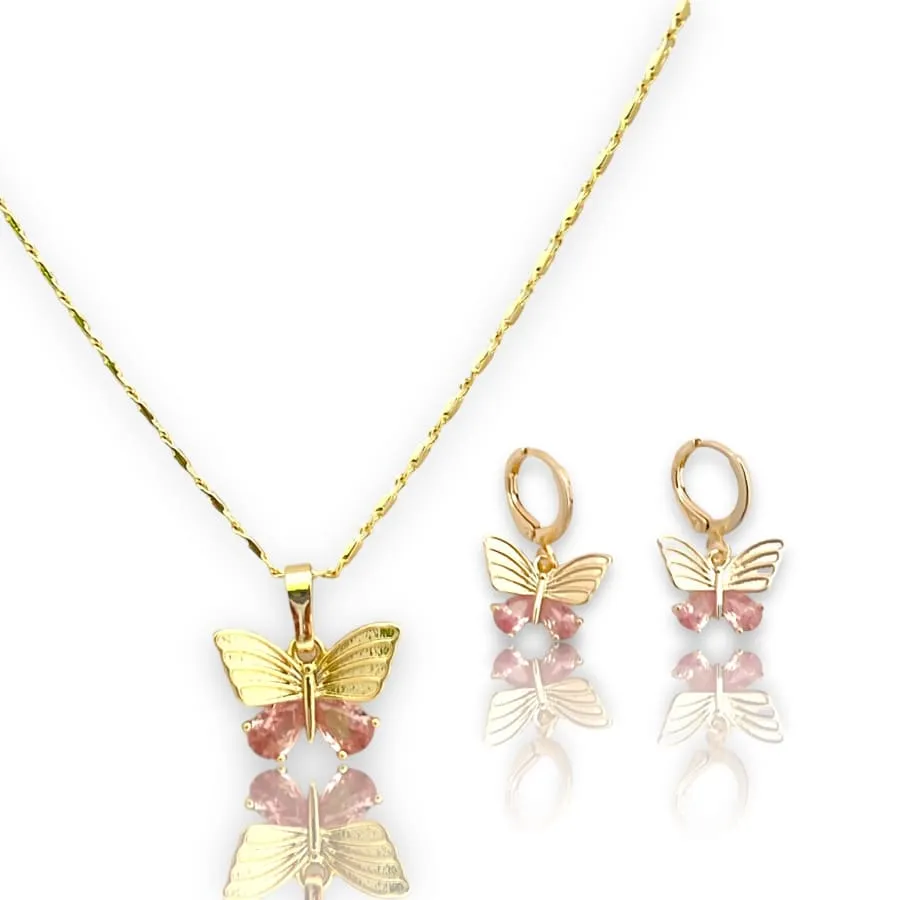 Butterfly set earrings necklace in 18k gold filled