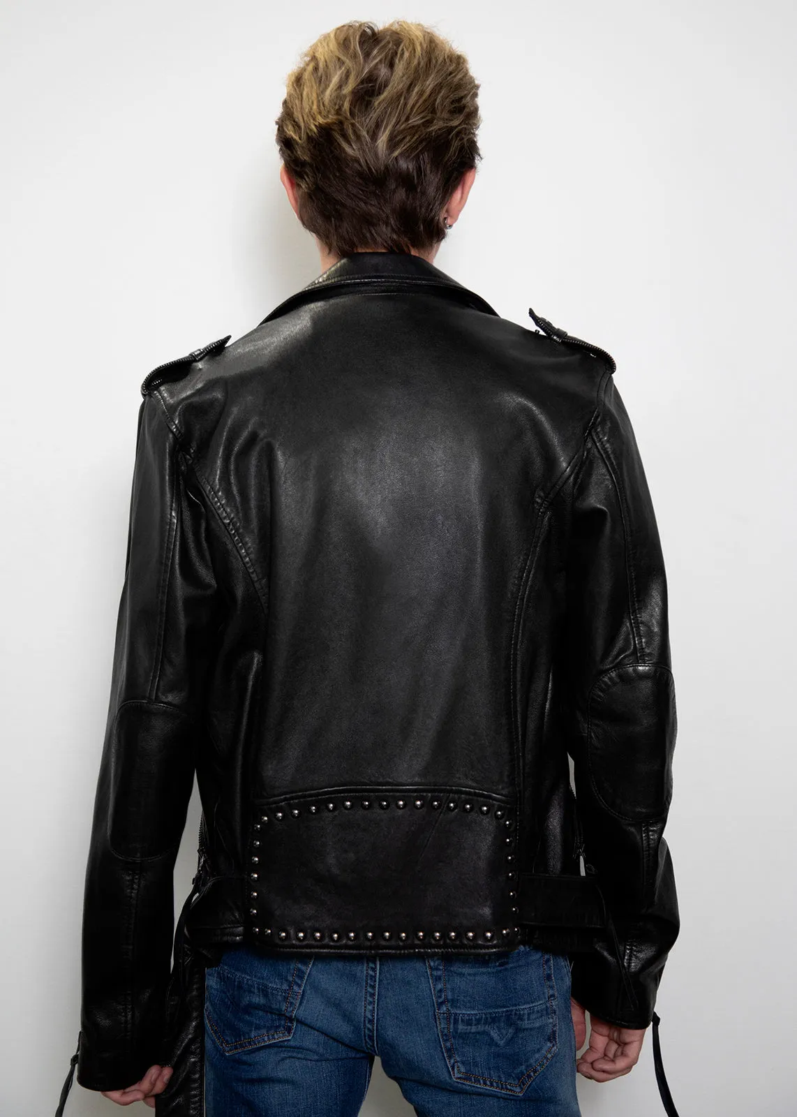 Buy Mens El Diablo Studded Collar Black Moto Leather Jacket