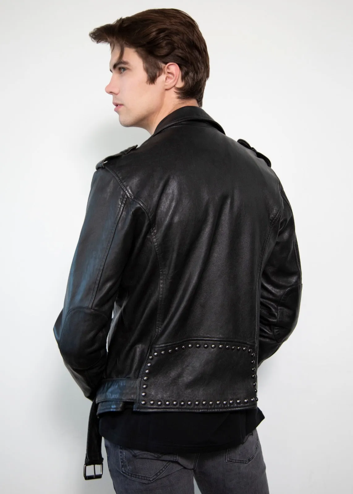 Buy Mens El Diablo Studded Collar Black Moto Leather Jacket