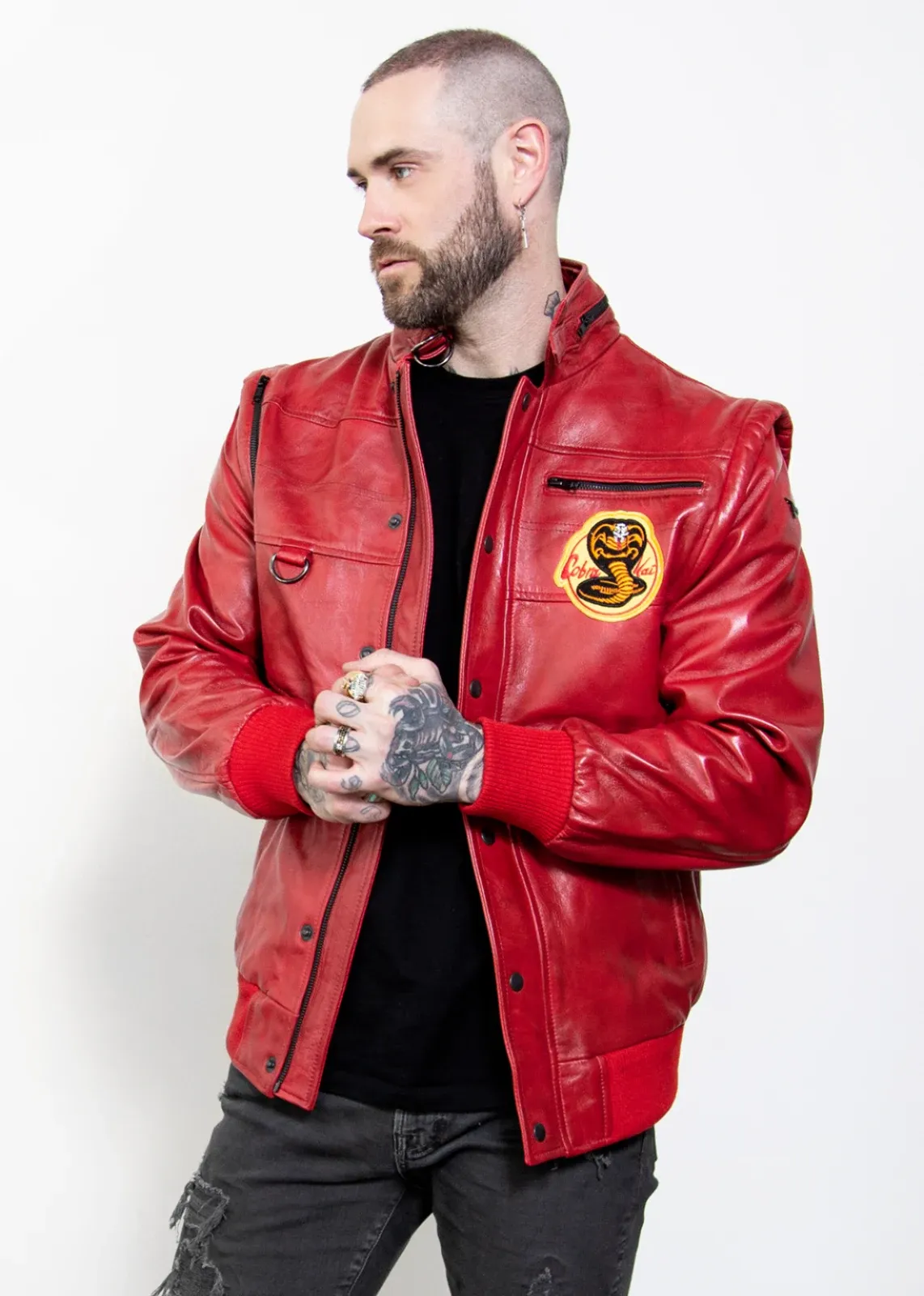 Buy Mens Red Cobra Kai Karate Johnny Leather Jacket - Luca Designs