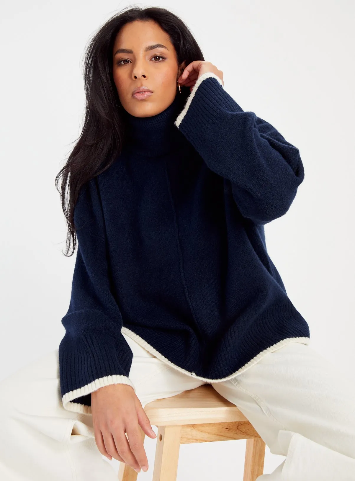 Navy Roll Neck Jumper with Contrast Tip - Size 16 | Shop Jumpers at Tu.