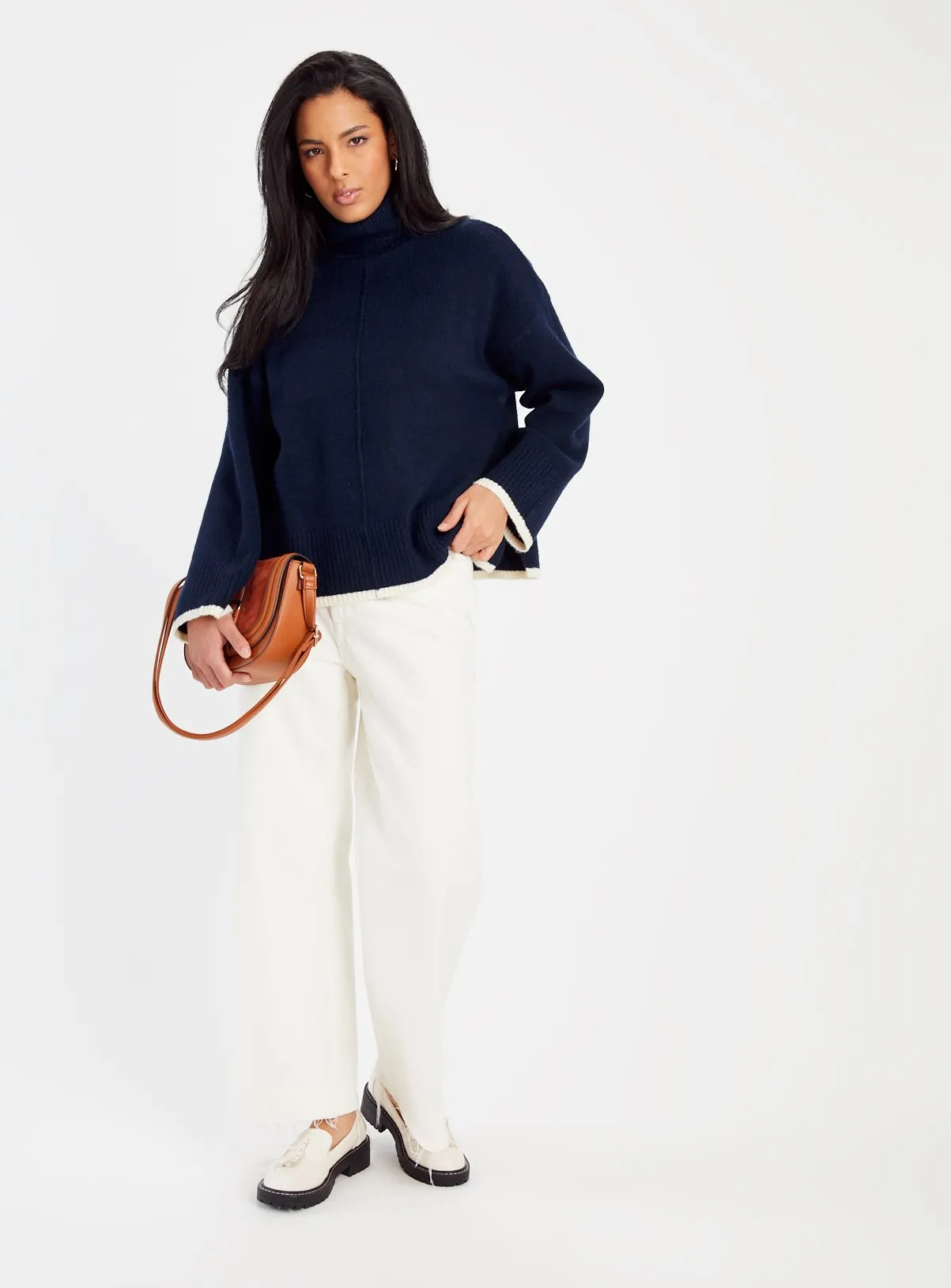 Navy Roll Neck Jumper with Contrast Tip - Size 16 | Shop Jumpers at Tu.