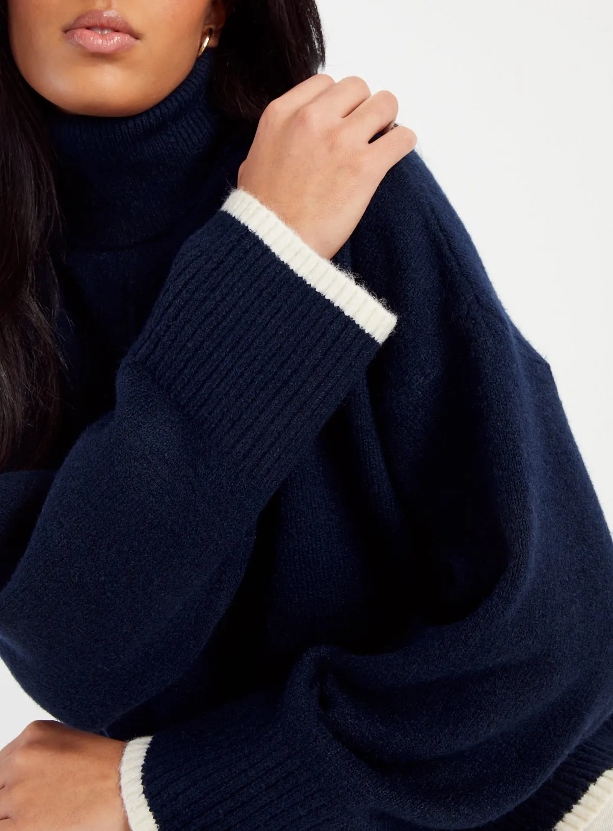 Navy Roll Neck Jumper with Contrast Tip - Size 16 | Shop Jumpers at Tu.