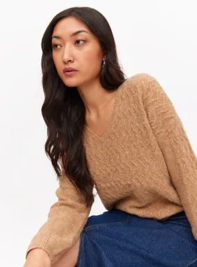 Oatmeal Relaxed V Neck Cable Knit Jumper - Size 20 - Shop Tu Jumpers online