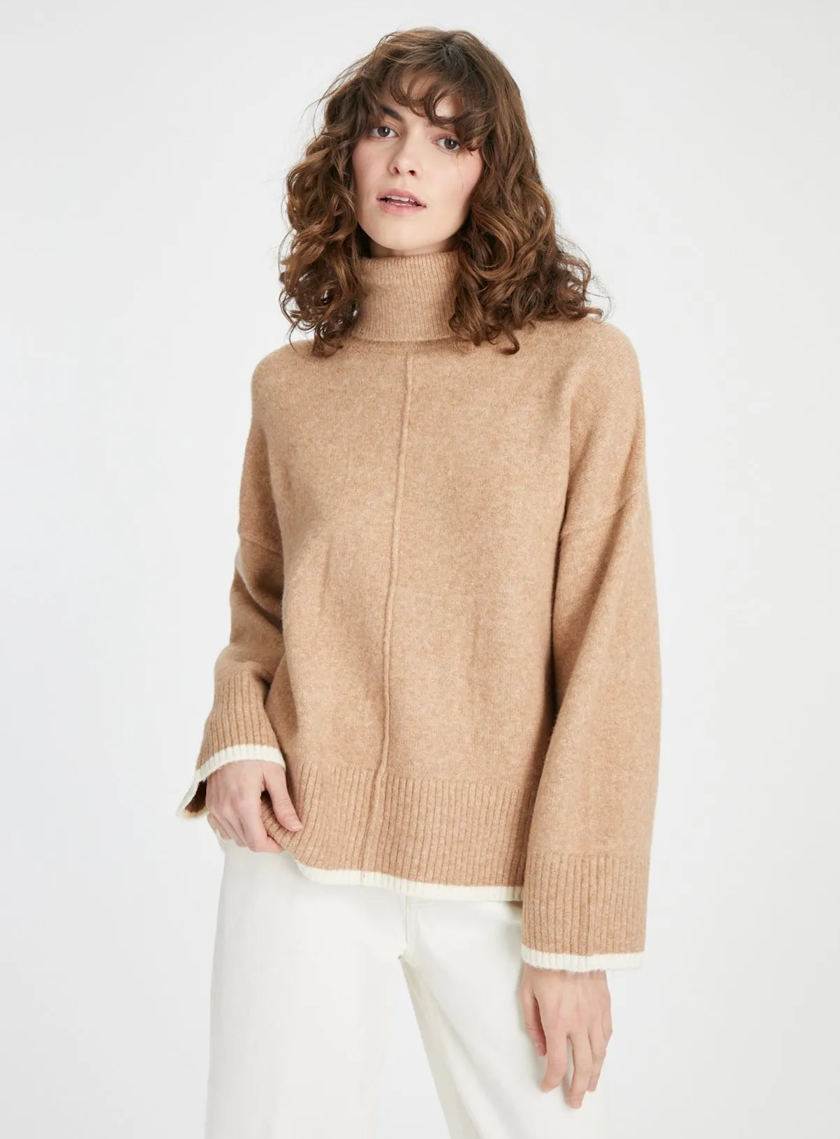 Tan Roll Neck Jumper with Contrast Tips - Size 16 Available | Shop Jumpers at Tu