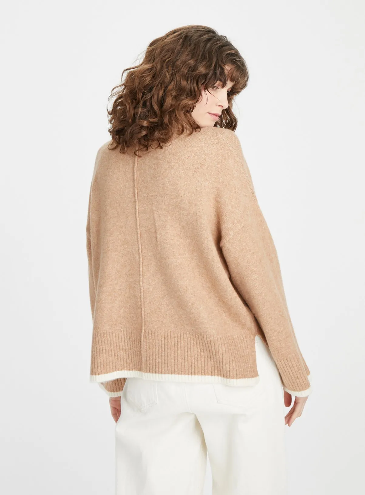 Tan Roll Neck Jumper with Contrast Tips - Size 16 Available | Shop Jumpers at Tu