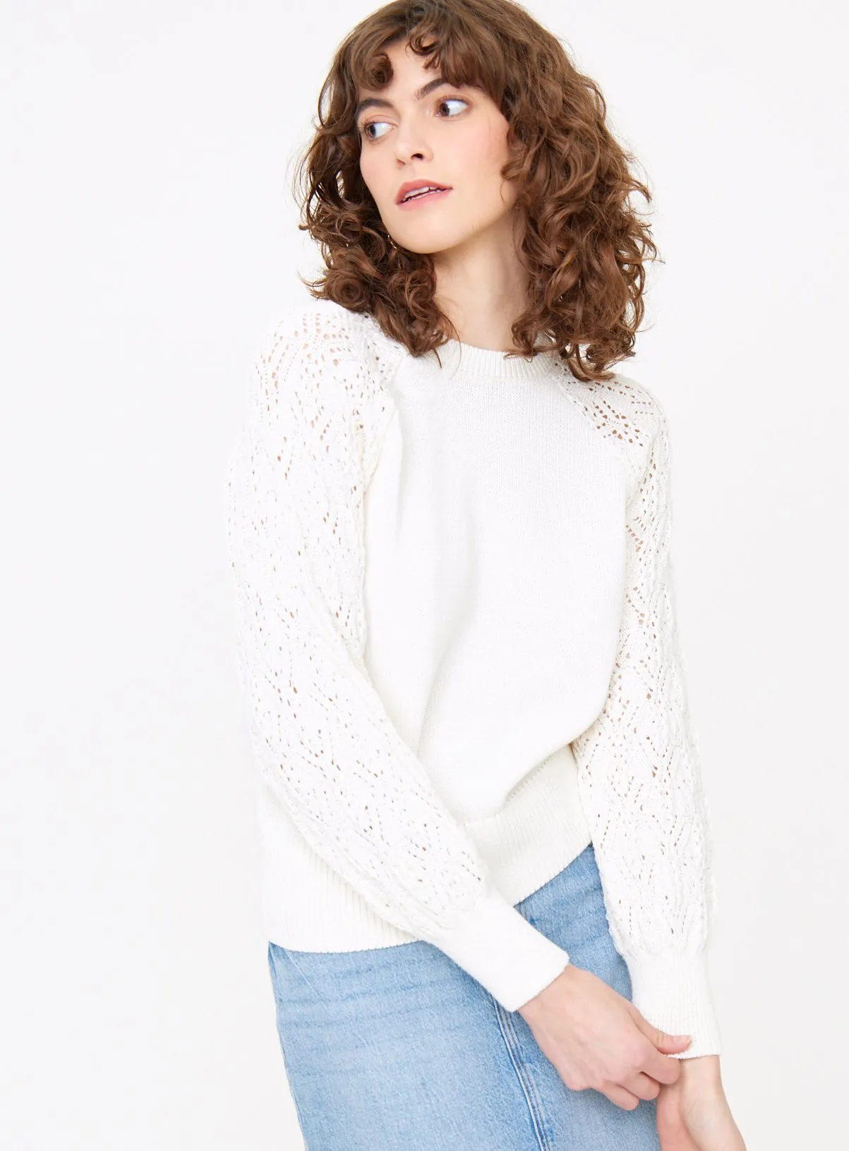 White Lace Sleeve Knitted Jumper - Size 18 | Shop Jumpers at Tu.