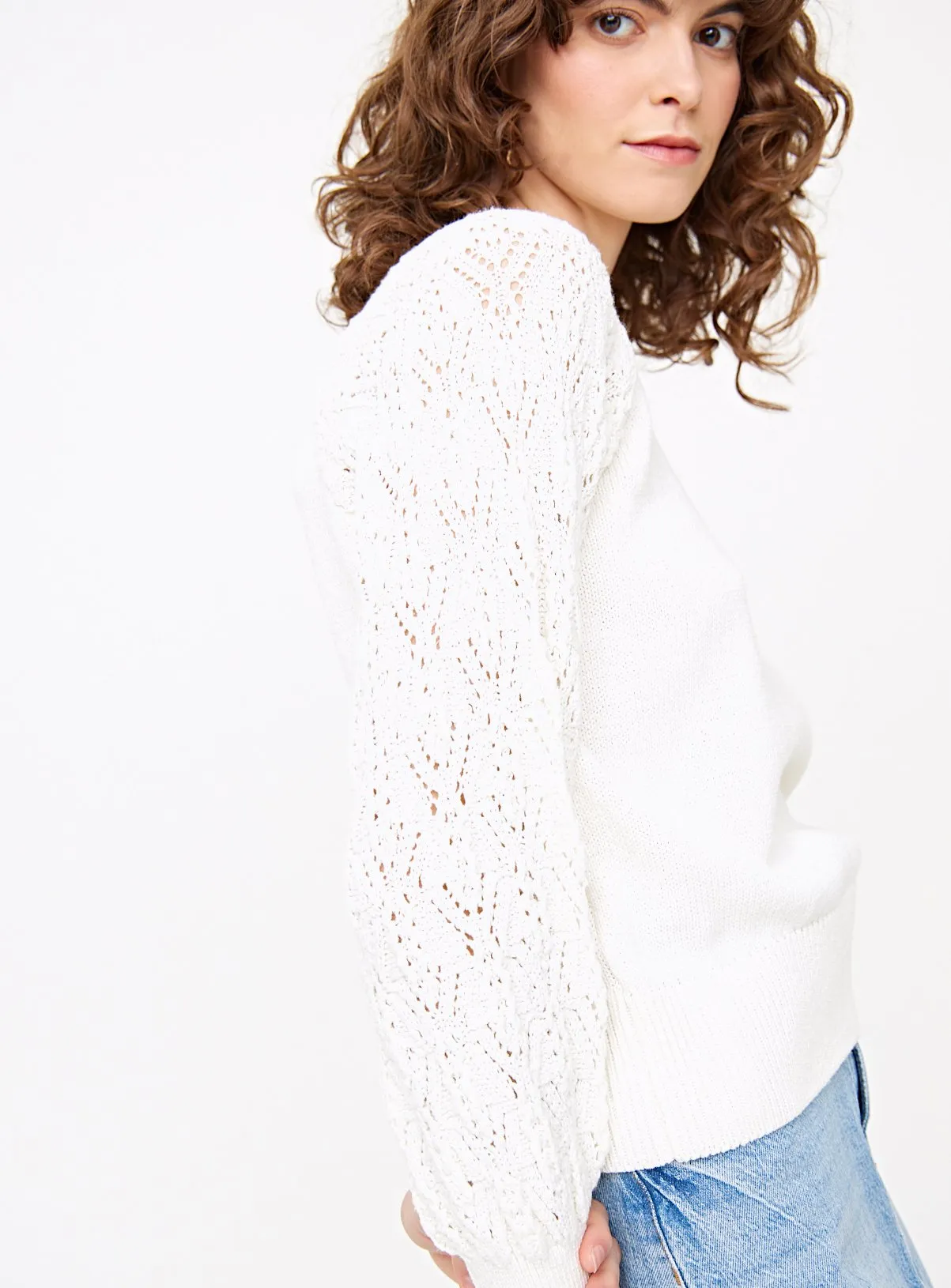 White Lace Sleeve Knitted Jumper - Size 18 | Shop Jumpers at Tu.