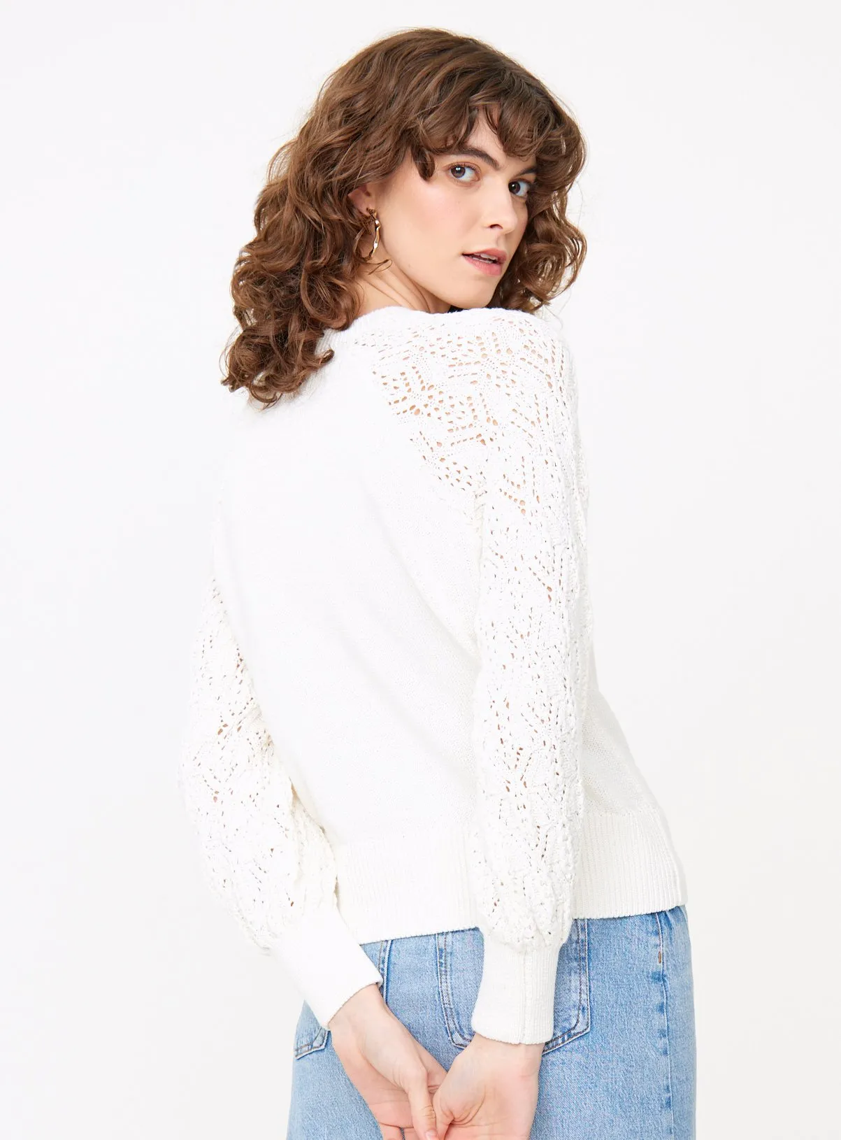 White Lace Sleeve Knitted Jumper - Size 18 | Shop Jumpers at Tu.