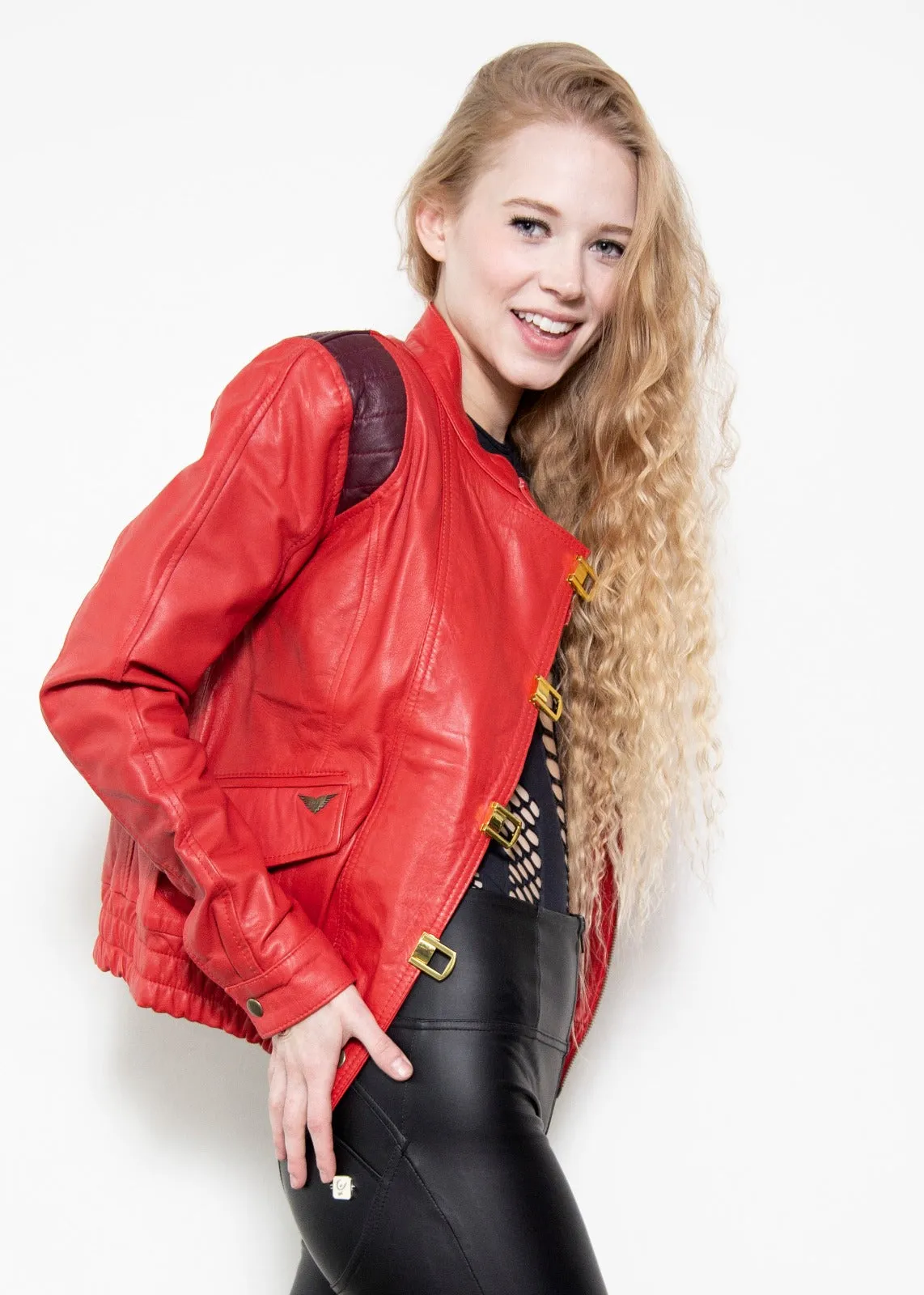 Buy Womens Akira Kaneda Red Leather Jacket - Women's Moto Jackets