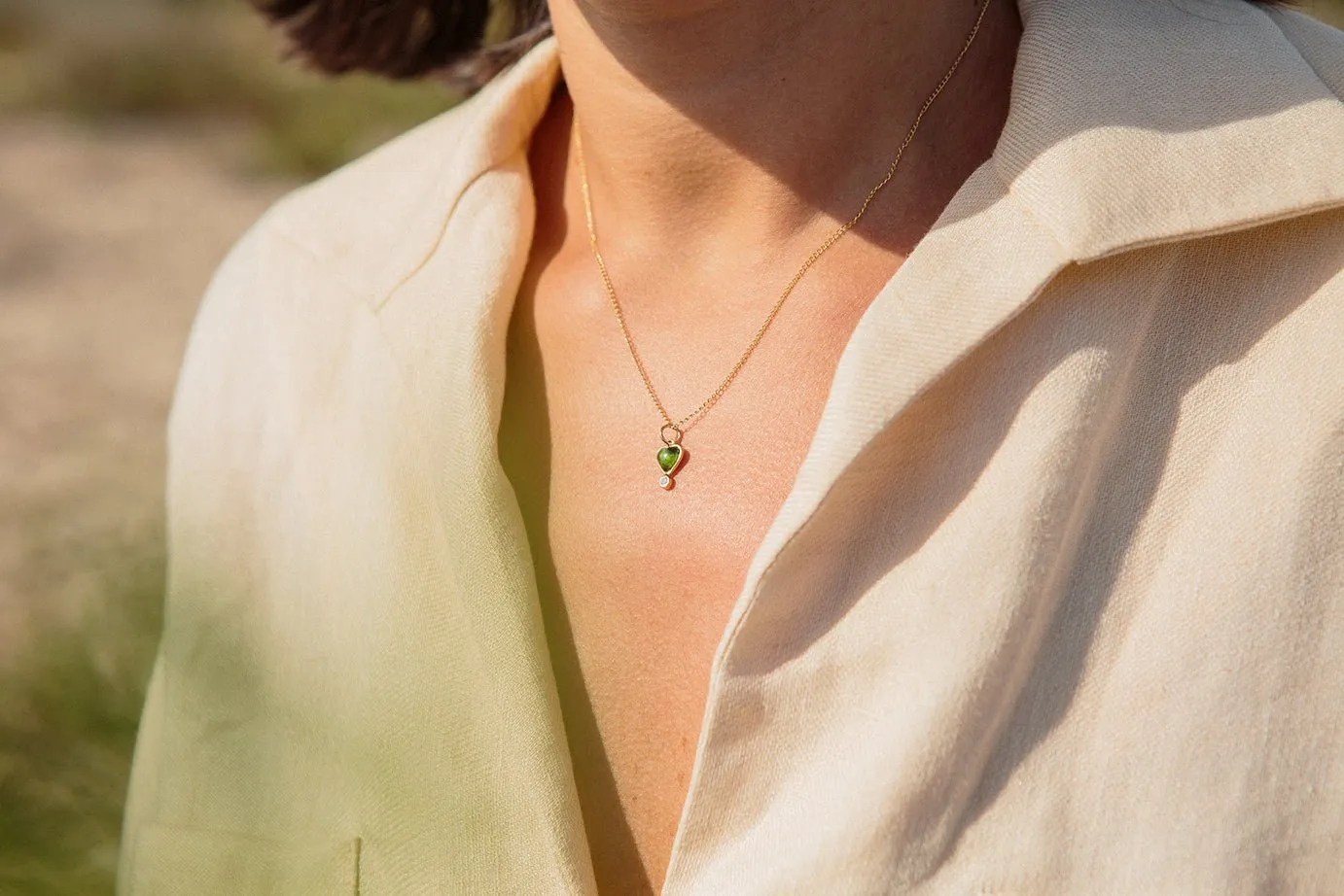 Byrdie Heart Pendant Green Tourmaline - Reversible