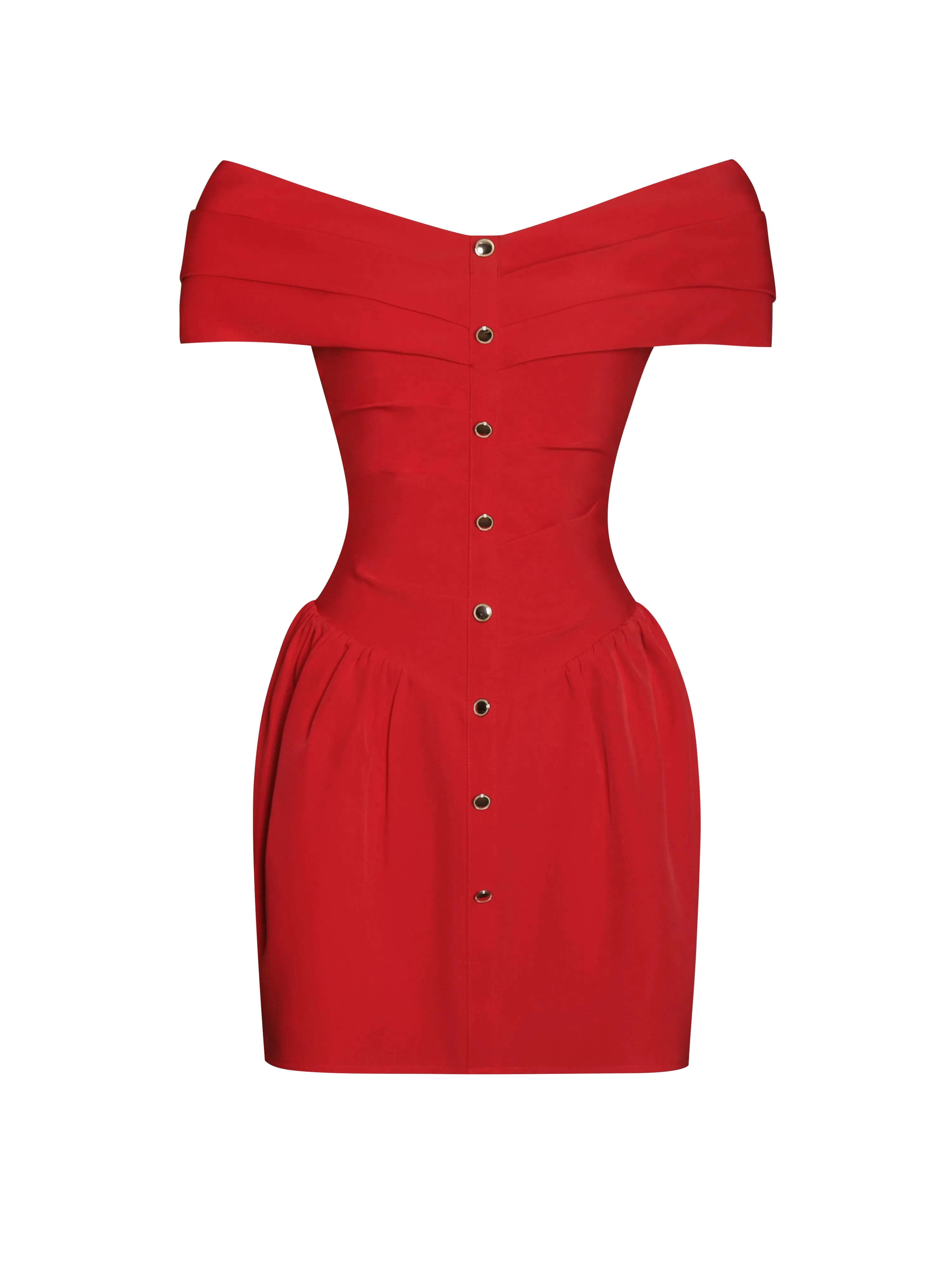 Cait Red Off Shoulder Drop Waist Mini Dress