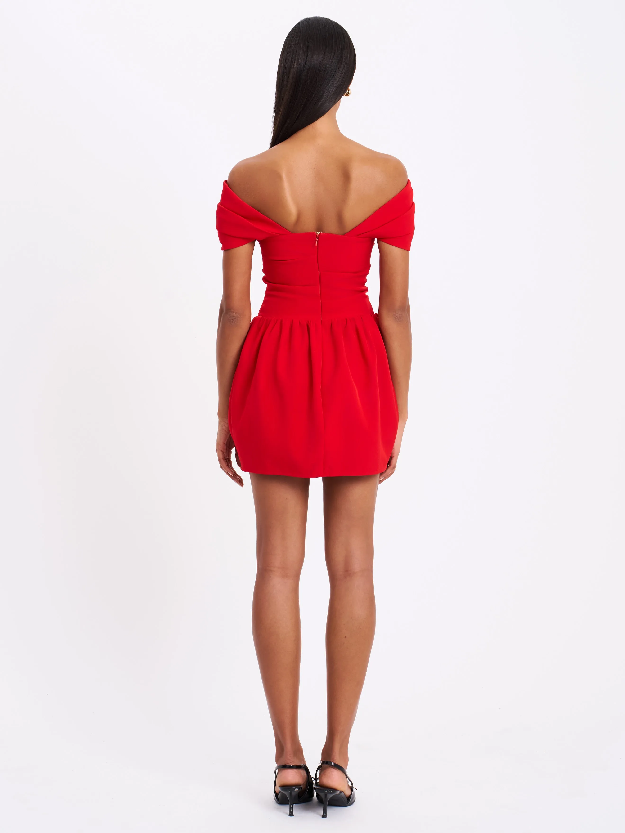 Cait Red Off Shoulder Drop Waist Mini Dress