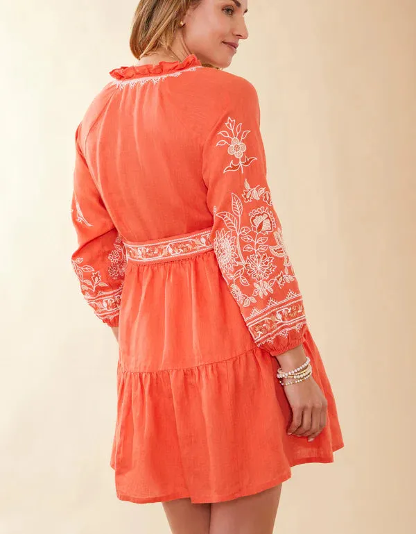 Callawassie Coral Embroidered Linen Dress