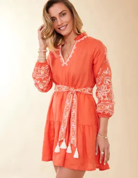 Callawassie Coral Embroidered Linen Dress