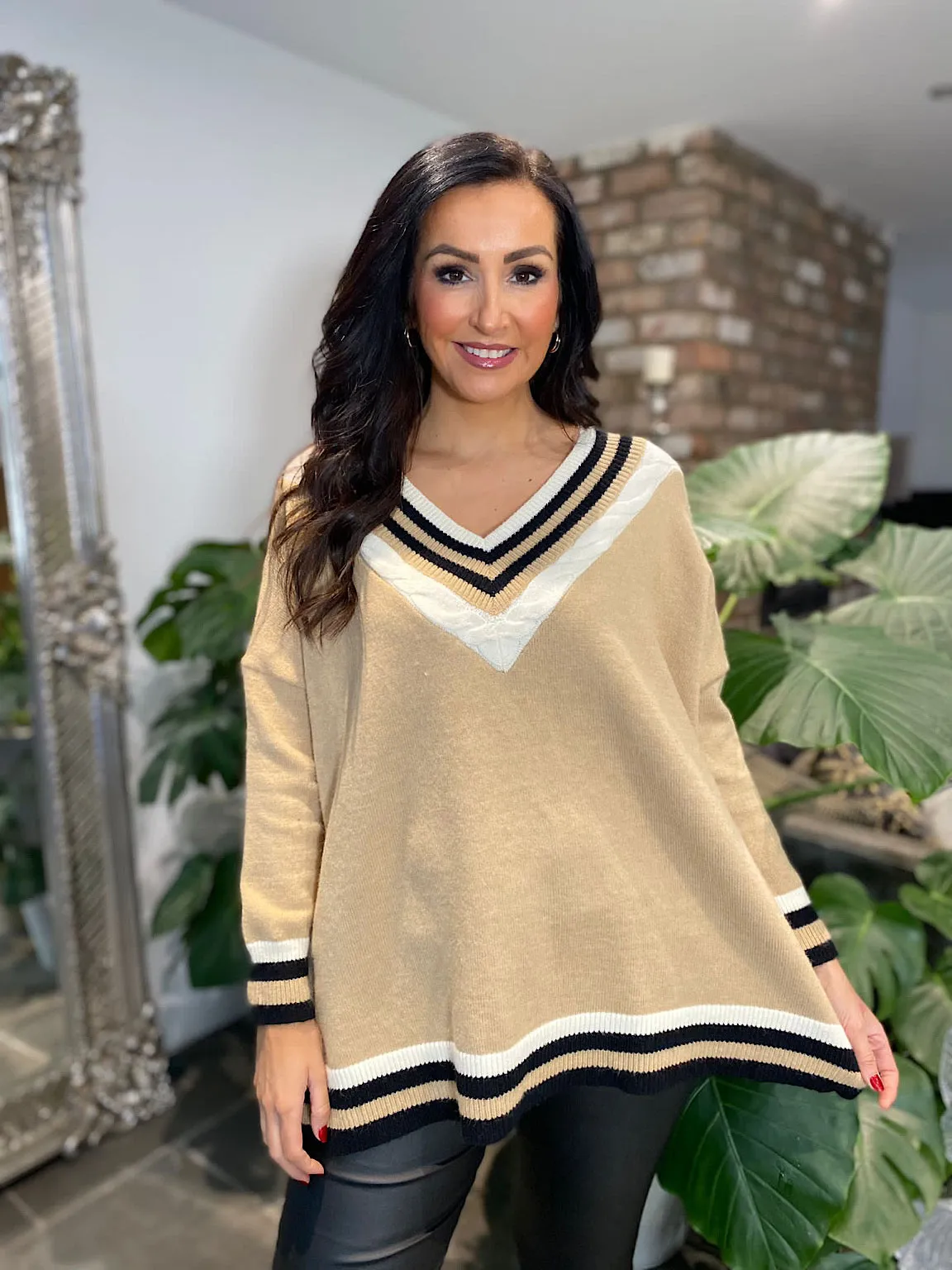 Camel V Neck Knit