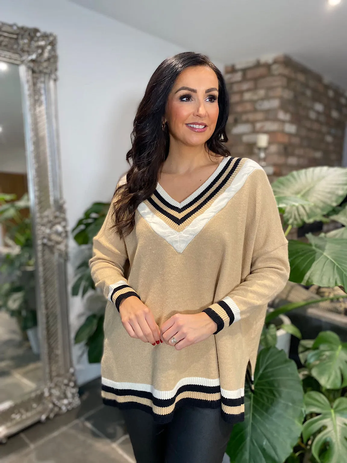 Camel V Neck Knit