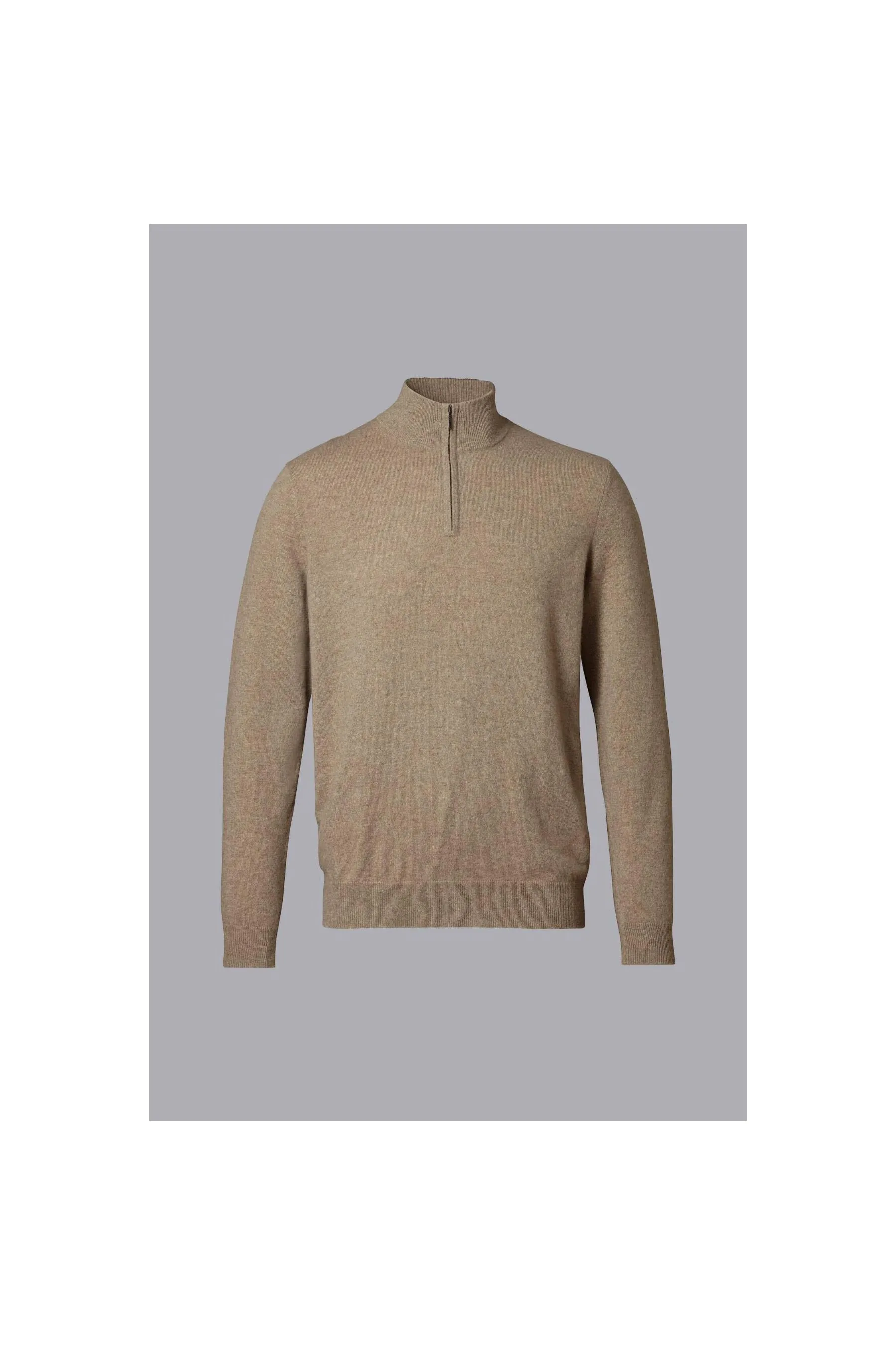 Cashmere Zip Neck Jumper for Men - Oatmeal Mocha Color by CHARLES TYRWHITT