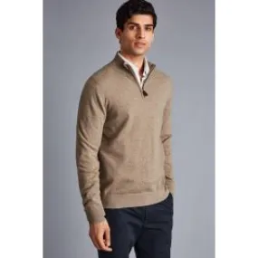 Cashmere Zip Neck Jumper for Men - Oatmeal Mocha Color by CHARLES TYRWHITT