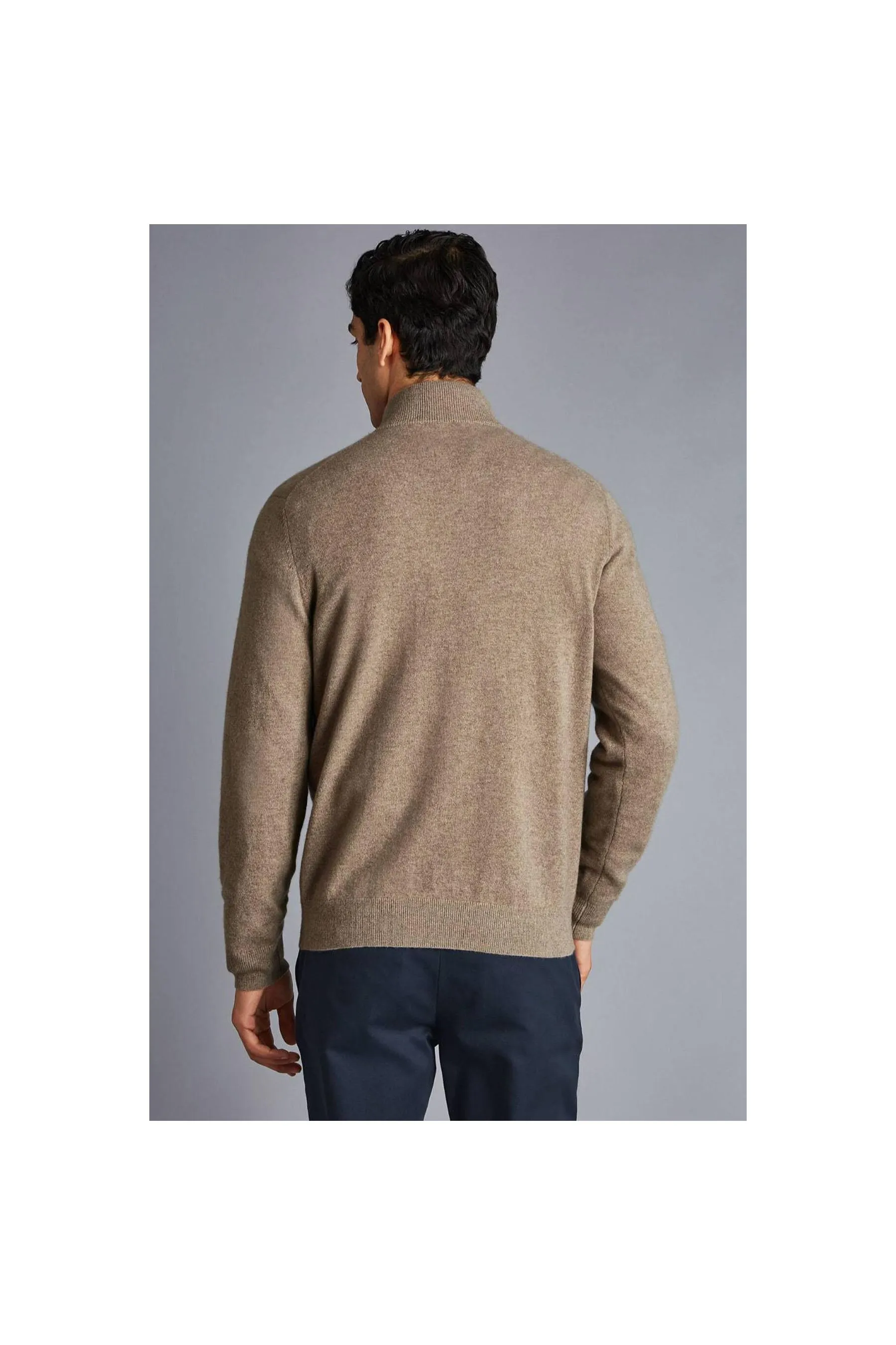 Cashmere Zip Neck Jumper for Men - Oatmeal Mocha Color by CHARLES TYRWHITT