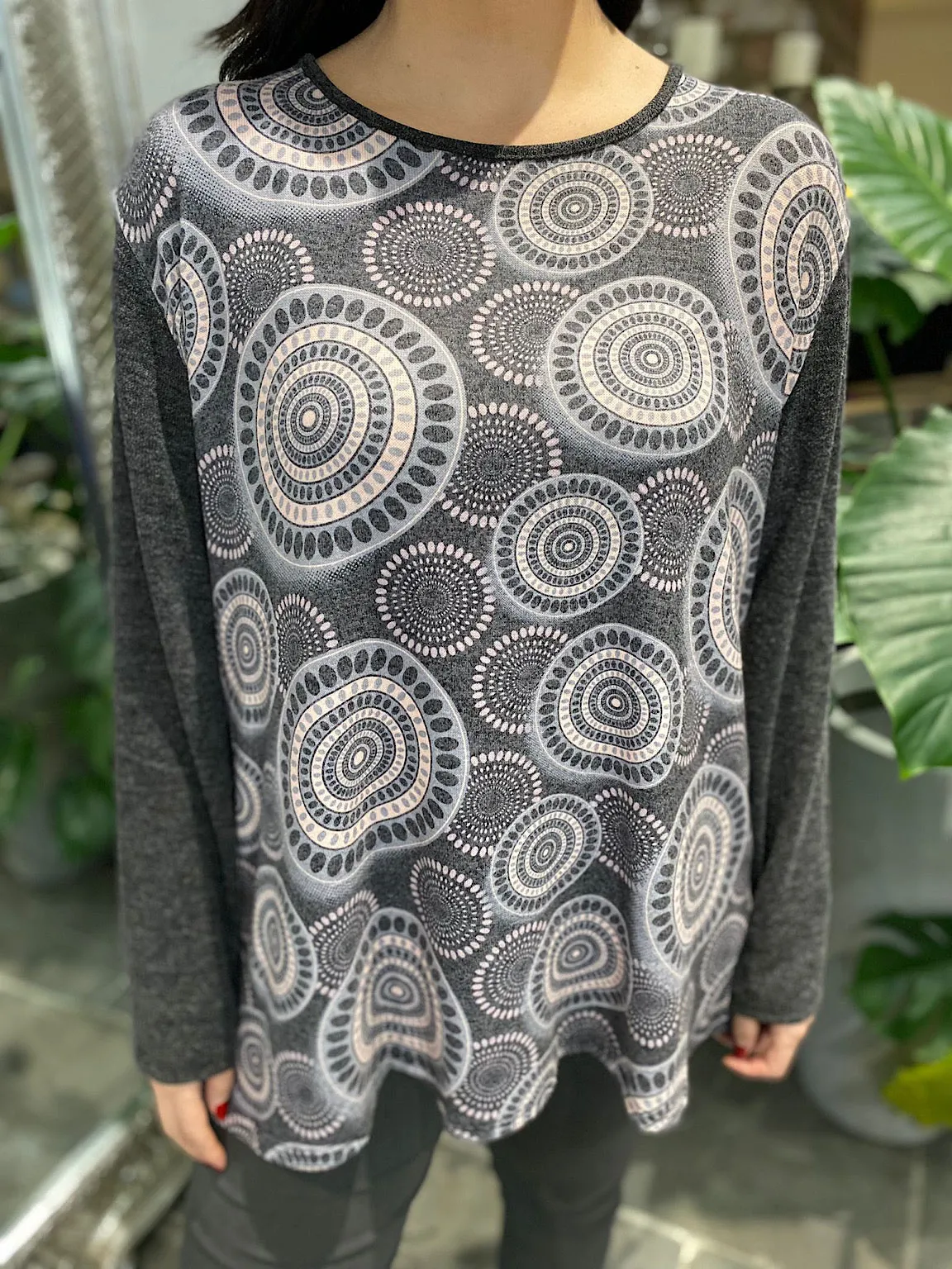 Charcoal Circle Print Knit Petra - Shop now.