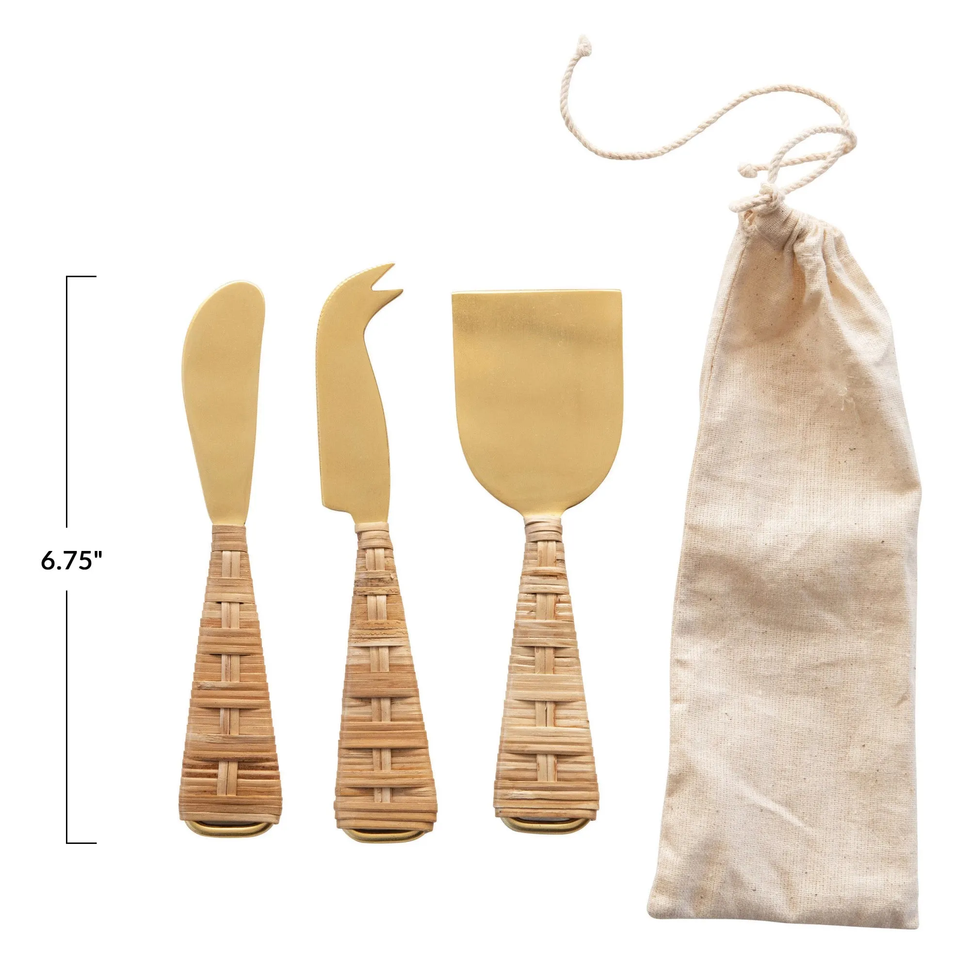 Cheese Knives with Wrapped Handles (Set of 3)