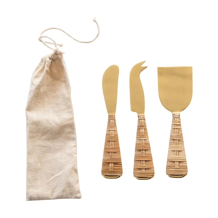 Cheese Knives with Wrapped Handles (Set of 3)