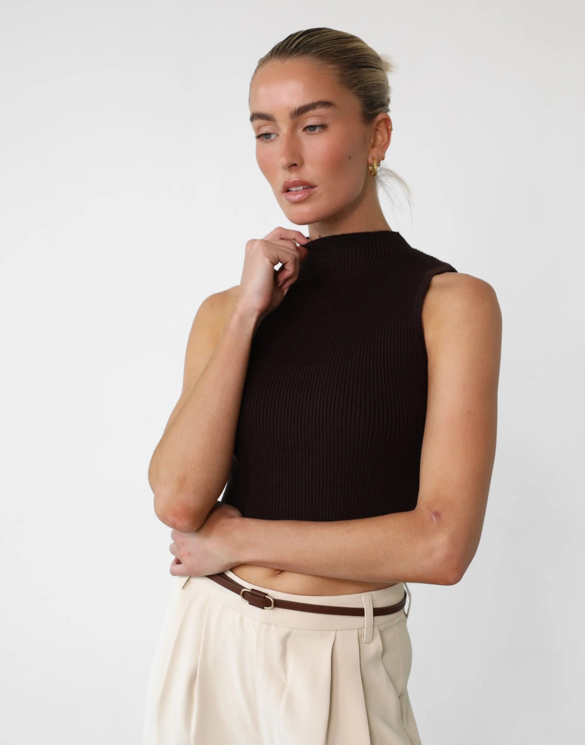 Chocolate Zamora Knit Crop Top