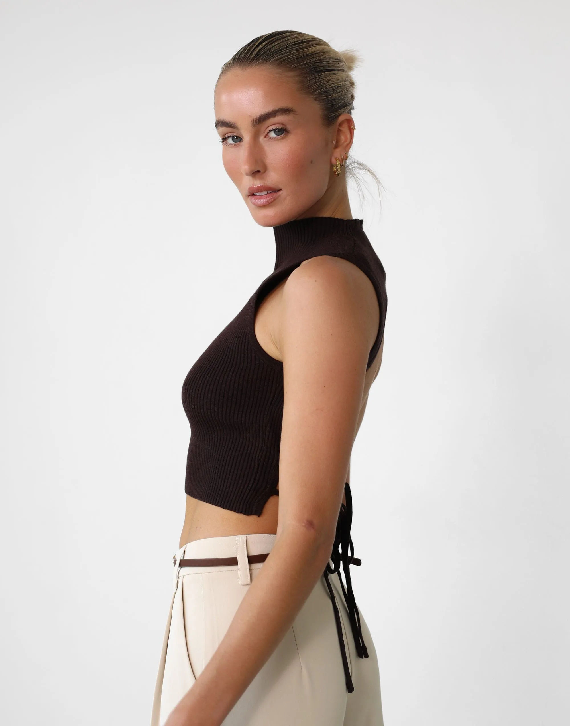 Chocolate Zamora Knit Crop Top