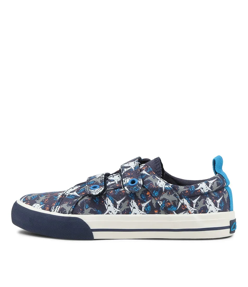 CLARKS Lachy Navy Sharks Canvas Sneakers