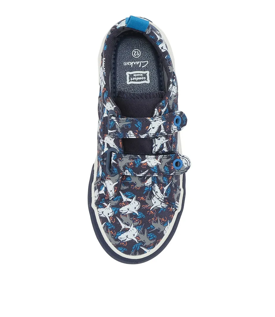 CLARKS Lachy Navy Sharks Canvas Sneakers