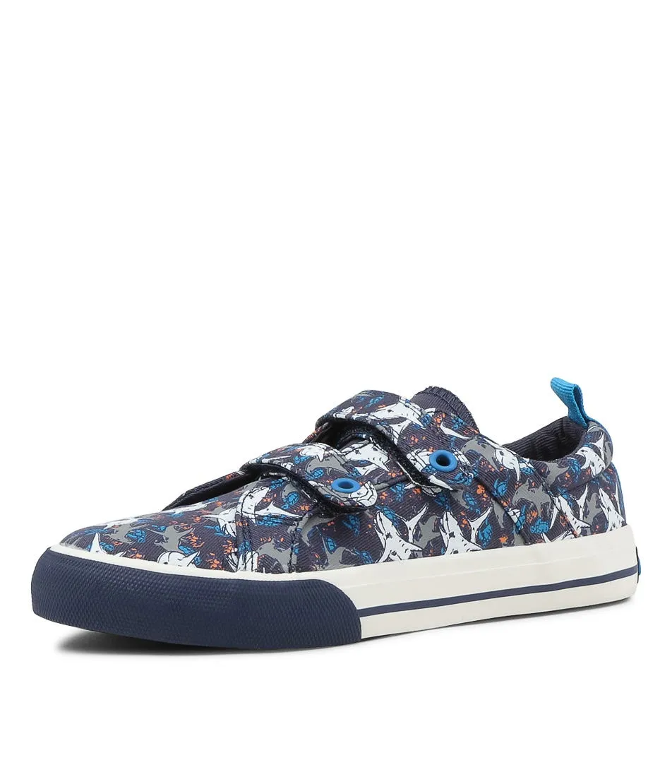 CLARKS Lachy Navy Sharks Canvas Sneakers