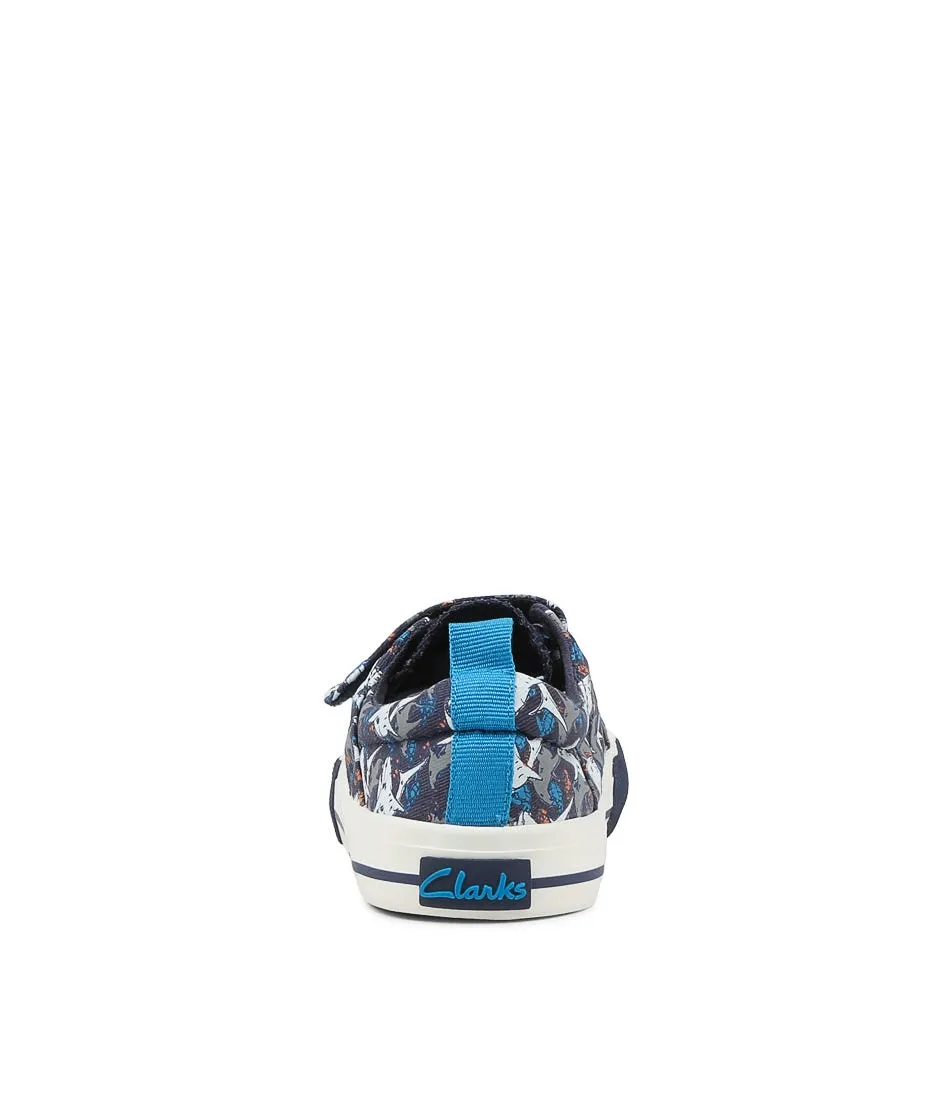 CLARKS Lachy Navy Sharks Canvas Sneakers