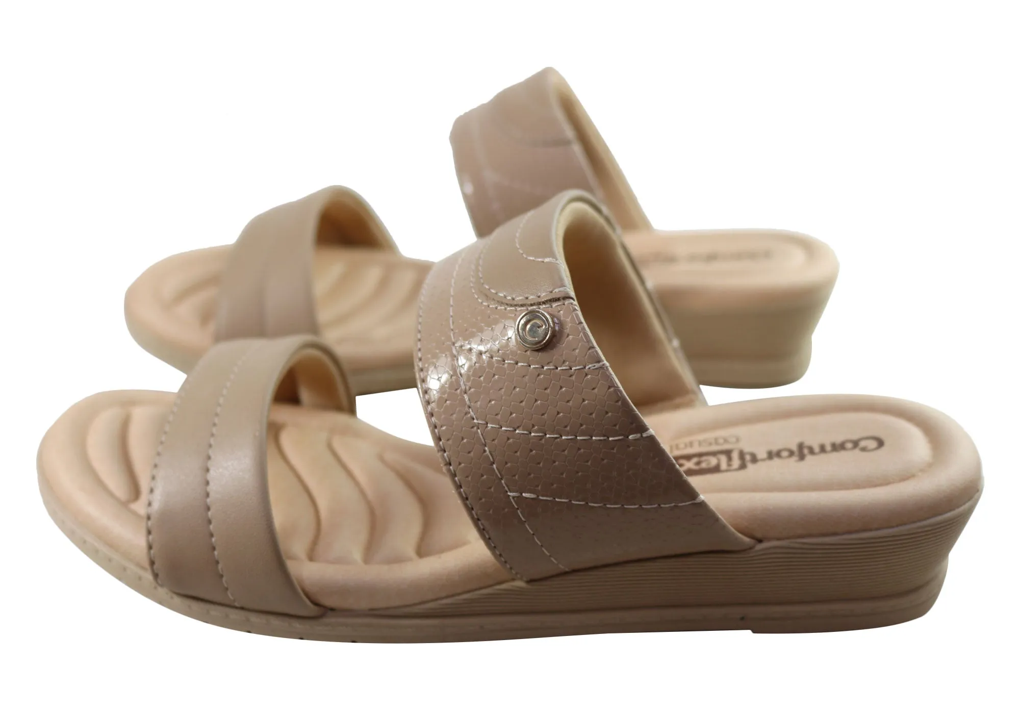 Comfortflex Cianne Womens Comfort Wedge Slides Sandals Made In Brazil