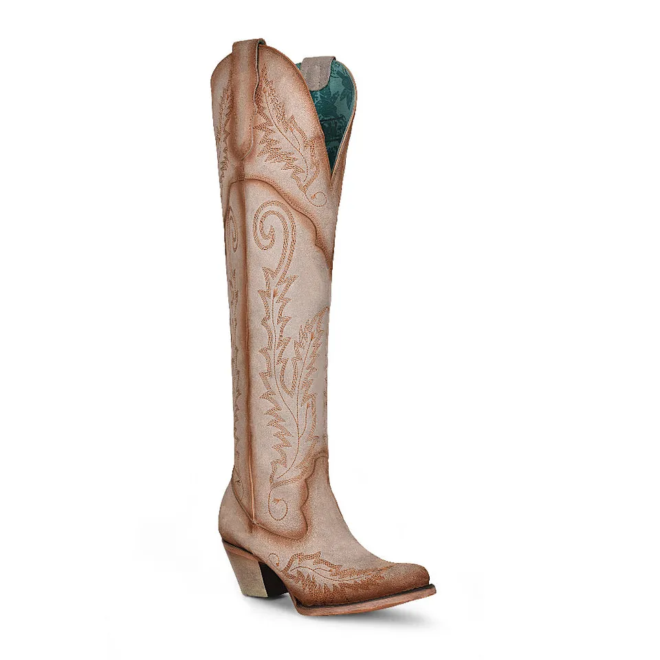 Corral Women's Tall Pointed Toe Western Boot with 21 Bone Embroidery