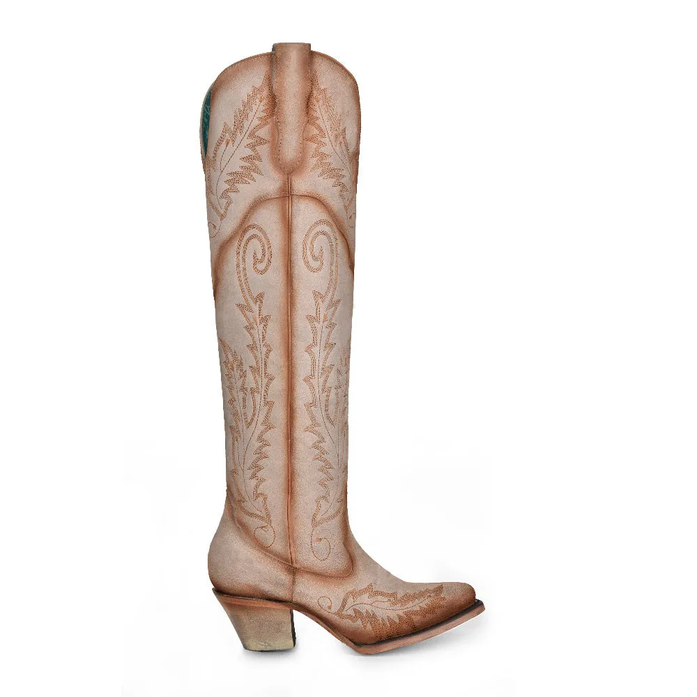 Corral Women's Tall Pointed Toe Western Boot with 21 Bone Embroidery