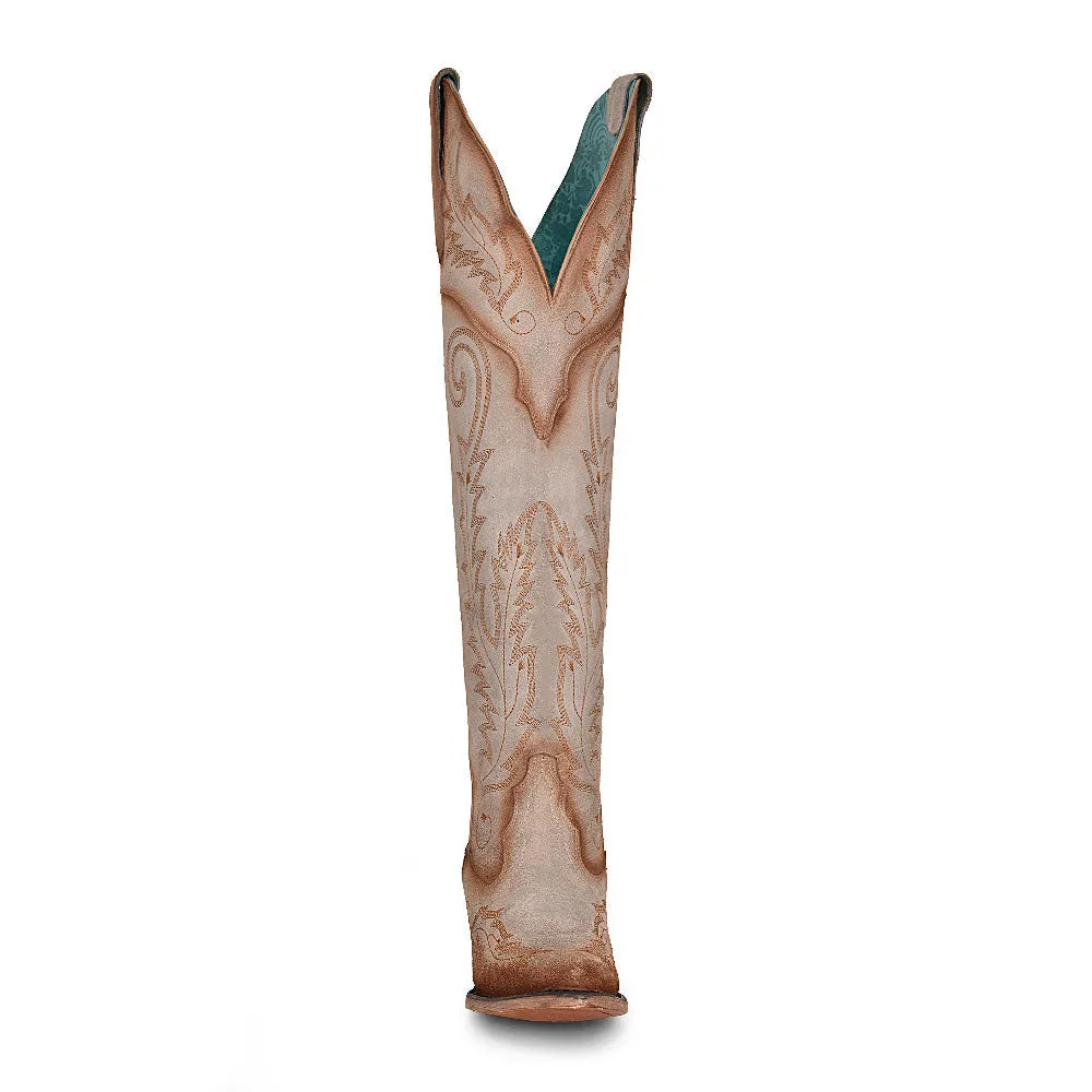 Corral Women's Tall Pointed Toe Western Boot with 21 Bone Embroidery