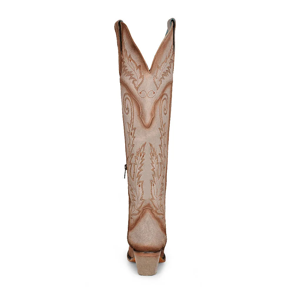 Corral Women's Tall Pointed Toe Western Boot with 21 Bone Embroidery