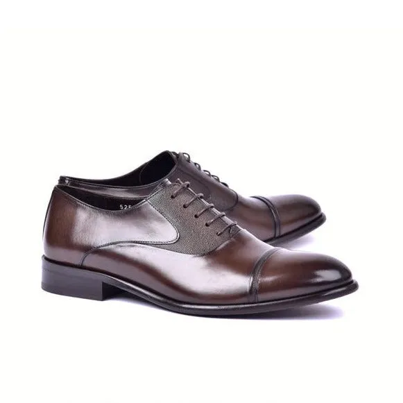 Corrente C001201-5256 Men's Shoes Brown Deer-Skin Leather Dress/Formal Cap-Toe Oxfords (CRT1459)