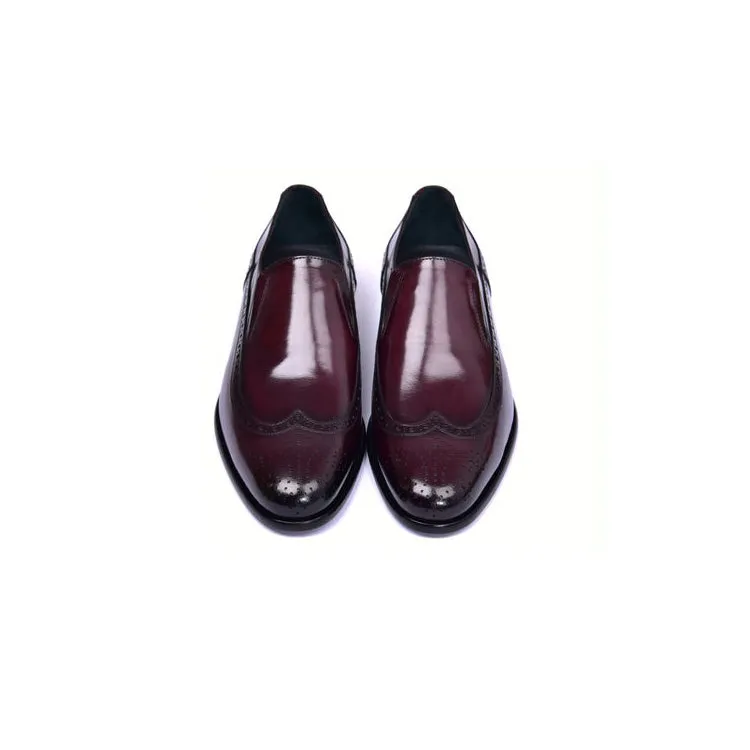 Corrente C0434-6401 Men's Shoes Burgundy Calf-Skin Leather Wingtip Dress/Formal Loafers (CRT1458)