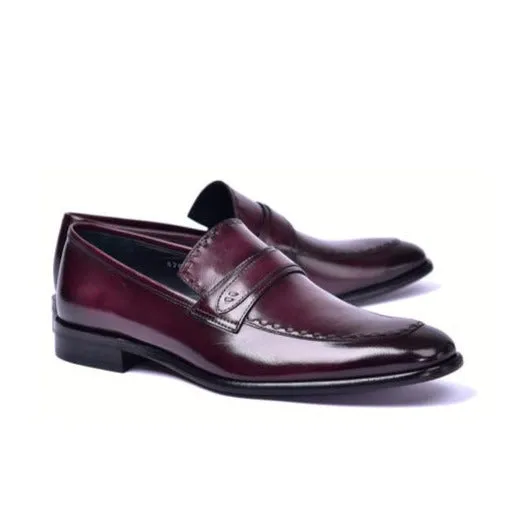 Corrente C0435-6797 Men's Shoes Burgundy Calf-Skin Leather Dress/Formal Loafers (CRT1457)