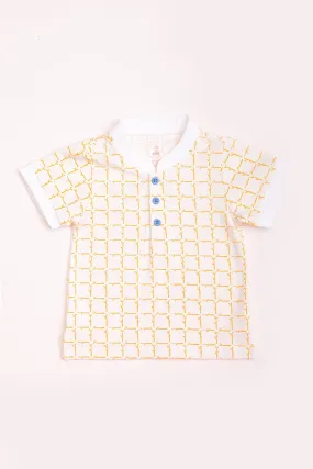 Cream Bamboo Tiles Mandarin-Collared Polo Shirt