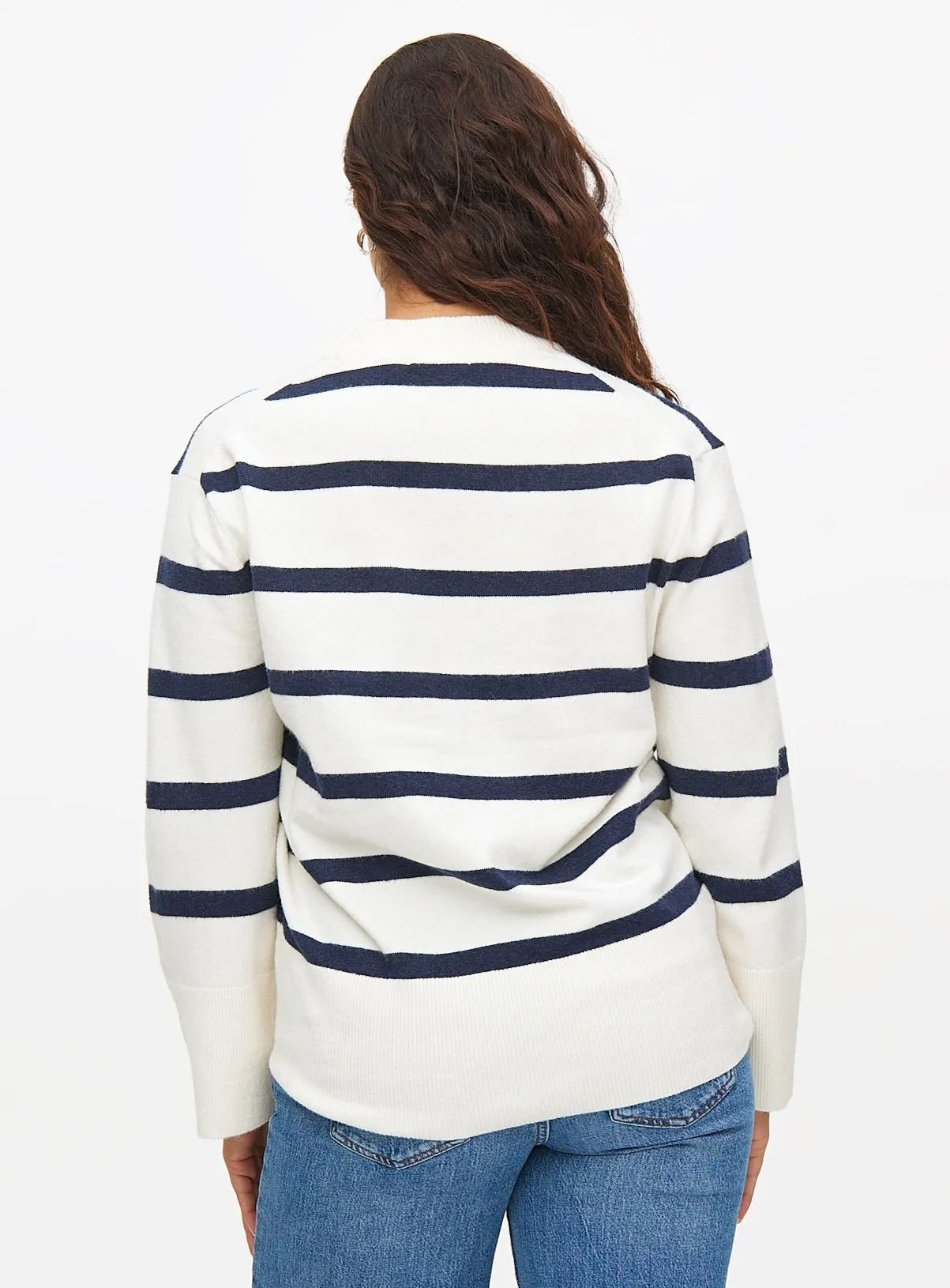 Cream Stripe Relaxed Crew Neck Jumper | Size 10 | Shop Jumpers at Tu.