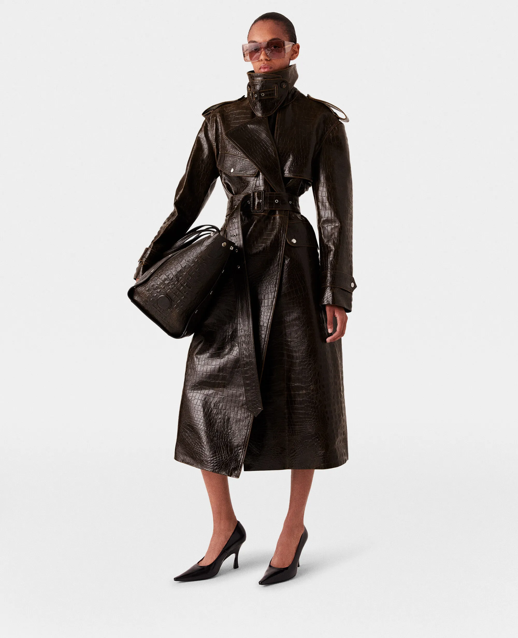 Embossed Crocodile Trench Coat