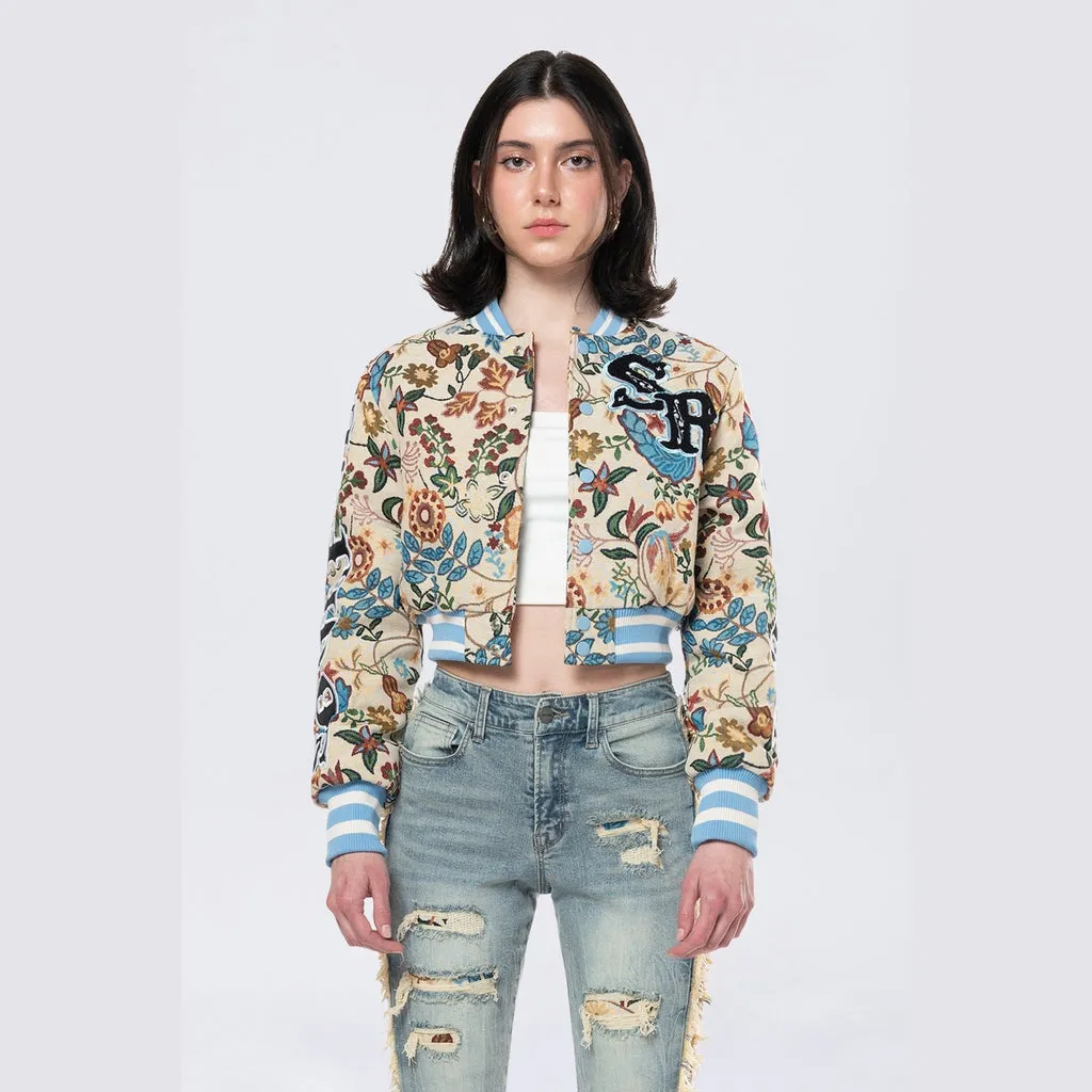 Cropped Tapestry Varsity Jacket - Botanic