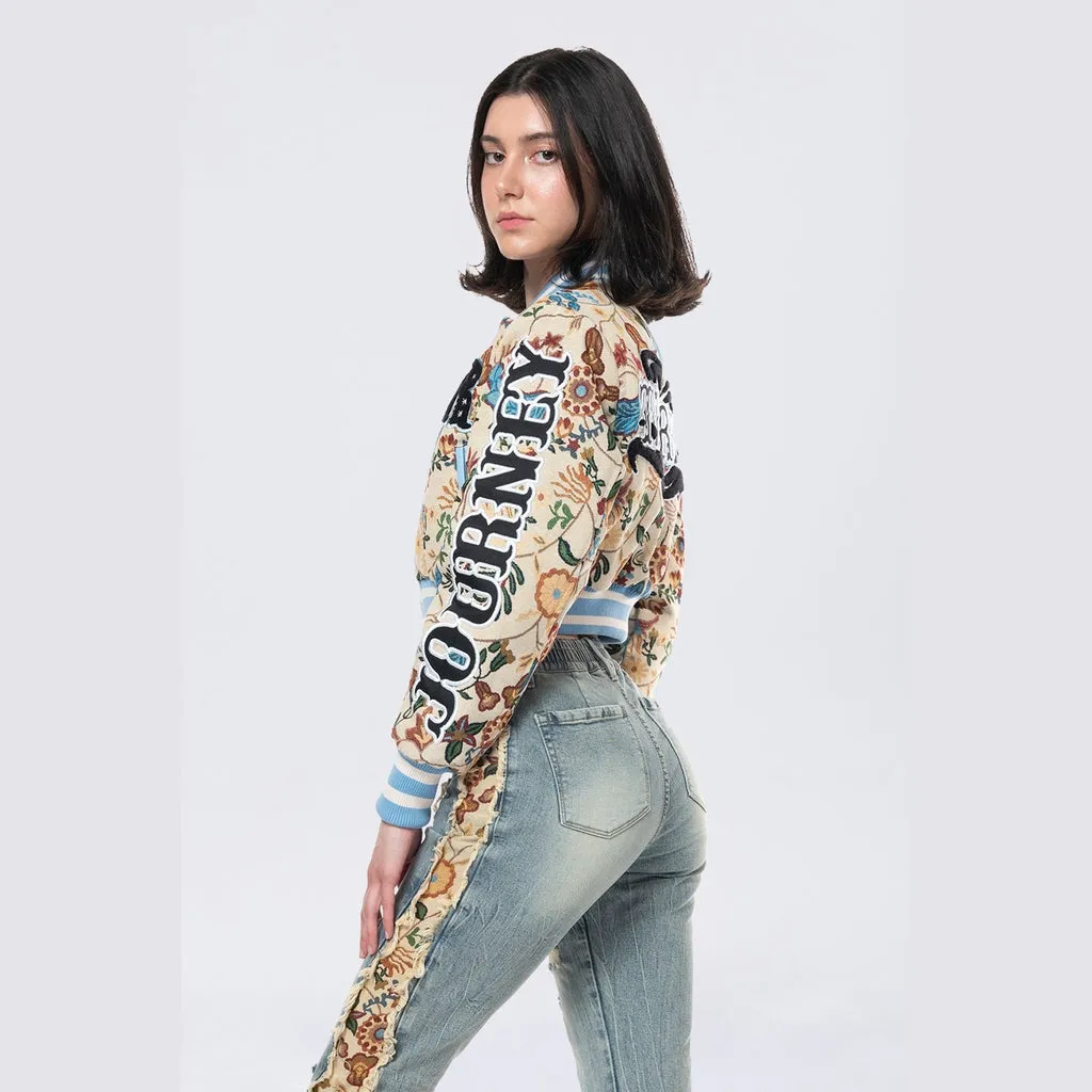 Cropped Tapestry Varsity Jacket - Botanic