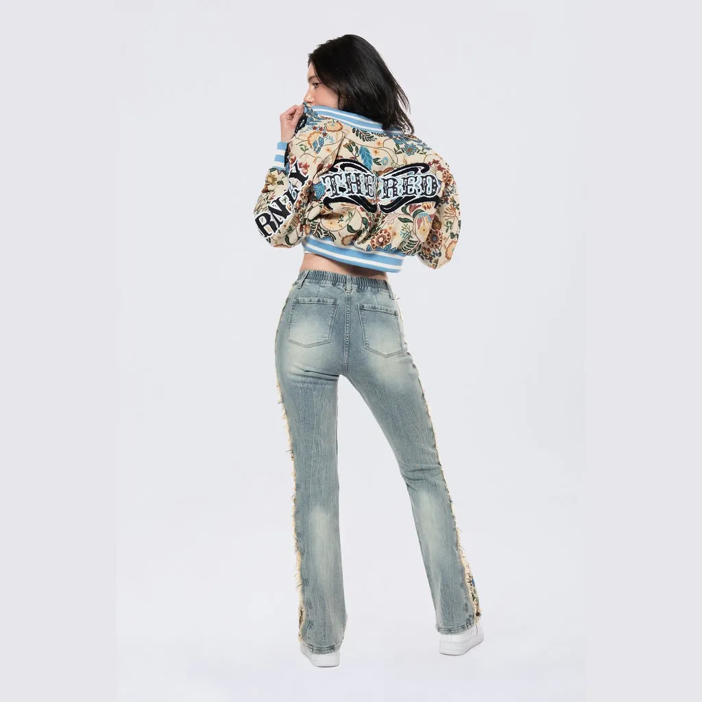 Cropped Tapestry Varsity Jacket - Botanic