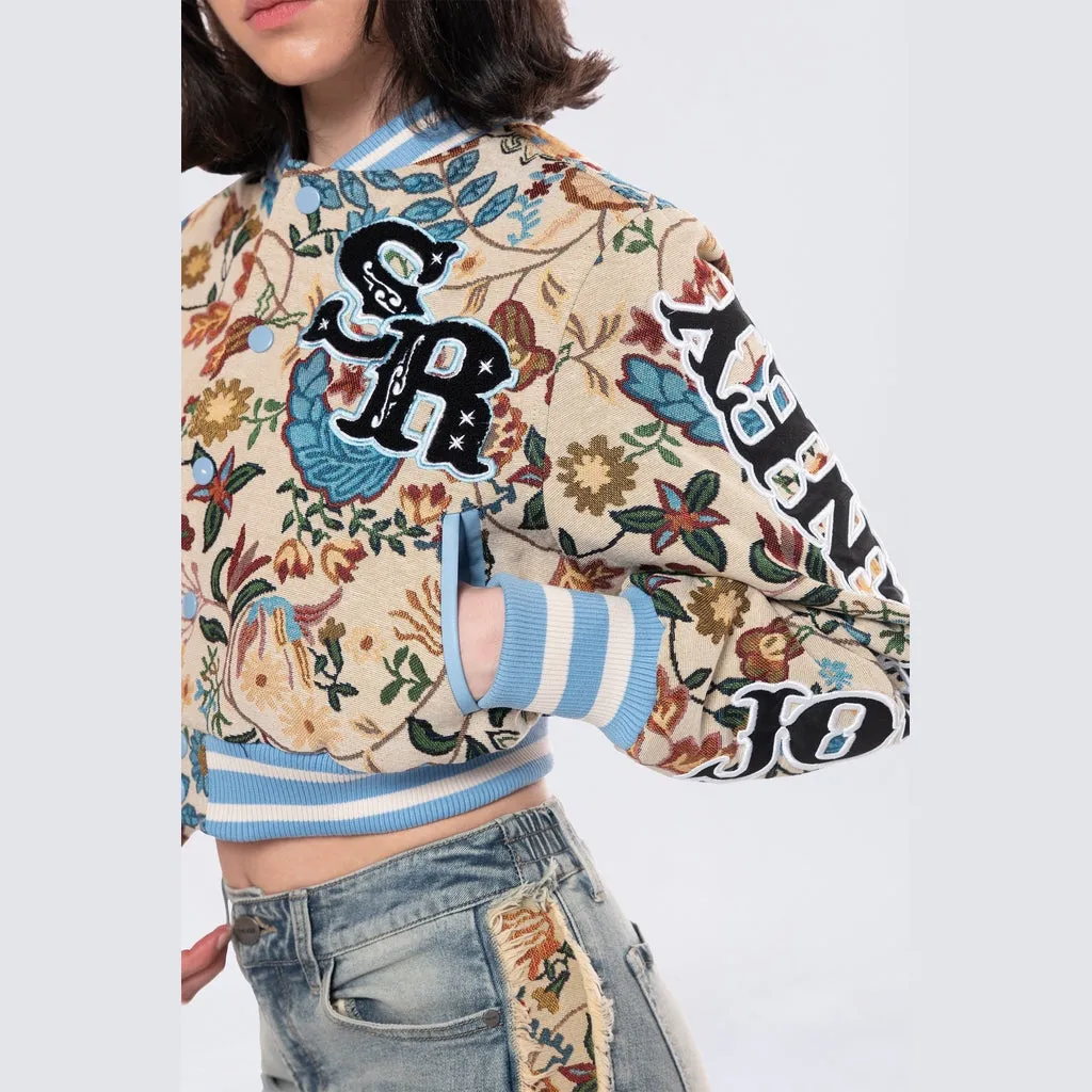 Cropped Tapestry Varsity Jacket - Botanic