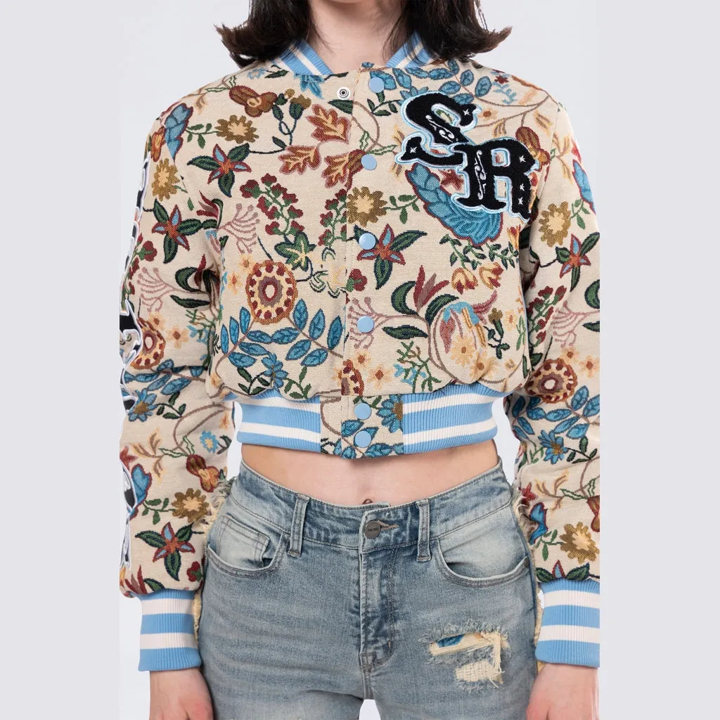 Cropped Tapestry Varsity Jacket - Botanic