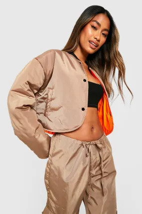 Curved Hem Cropped Bomber Jacket